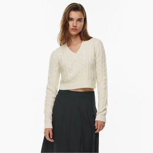 Aritzia Sunday Best Cropped V-Neck Cable-knit Sweater